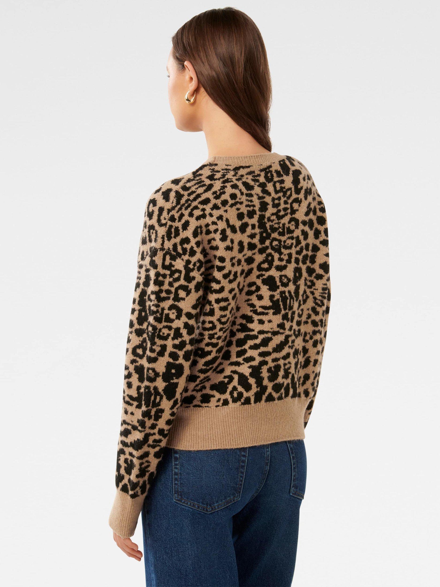 Product image 2 of 5, which shows Forever New Enola Leopard Print Knit Jumper, Animal Print, L