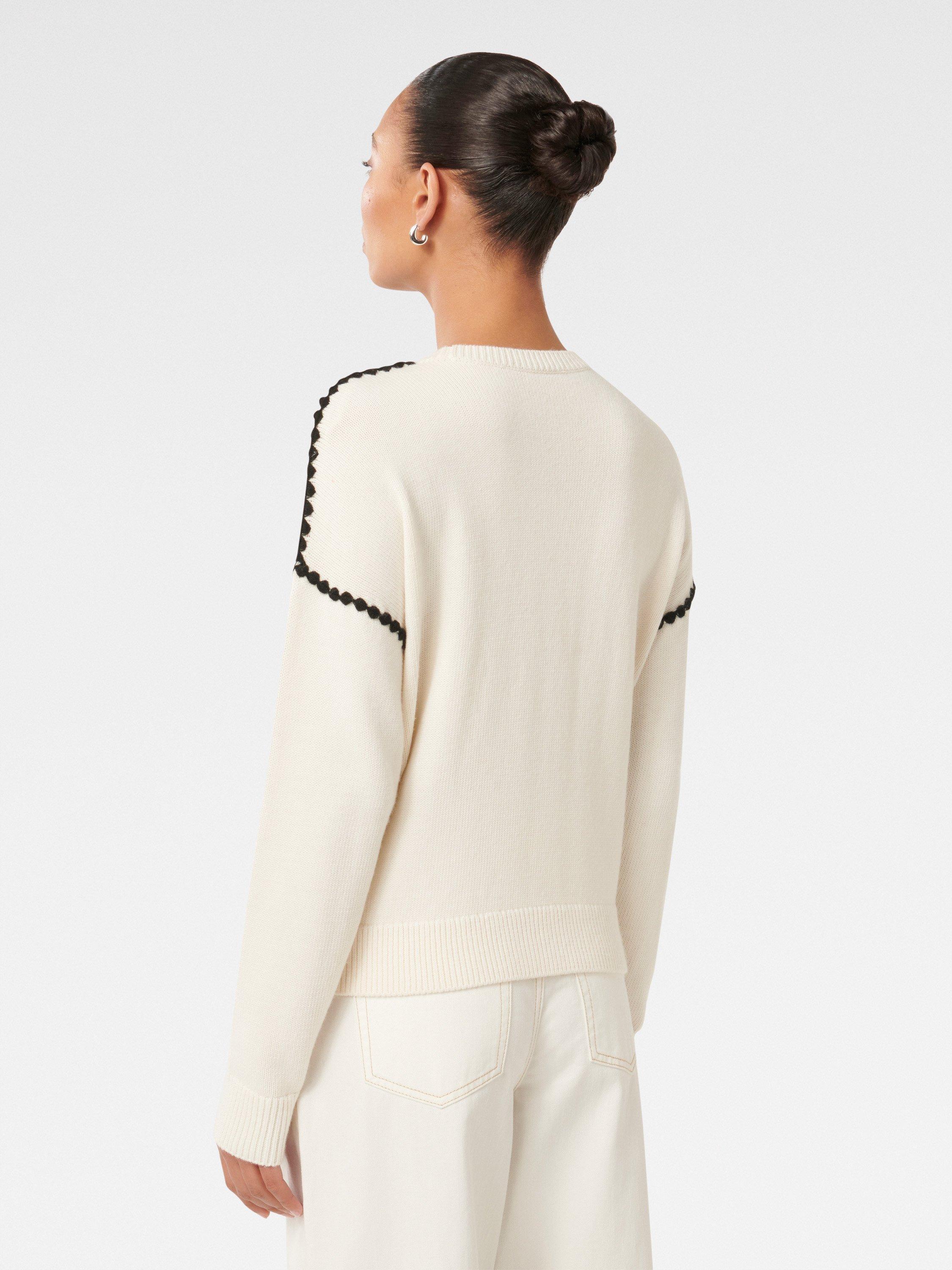 Product image 2 of 5, which shows Forever New Tiffany Crochet Whipstitch Jumper, Porcelain/ Black, L