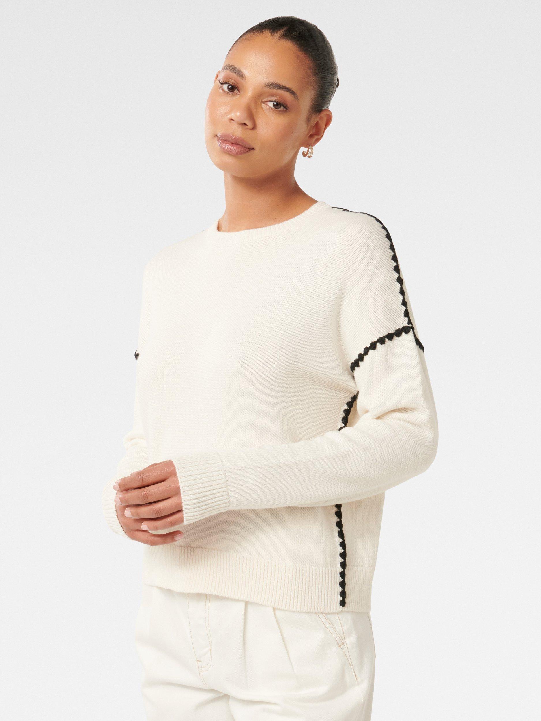 Product image 3 of 5, which shows Forever New Tiffany Crochet Whipstitch Jumper, Porcelain/ Black, L