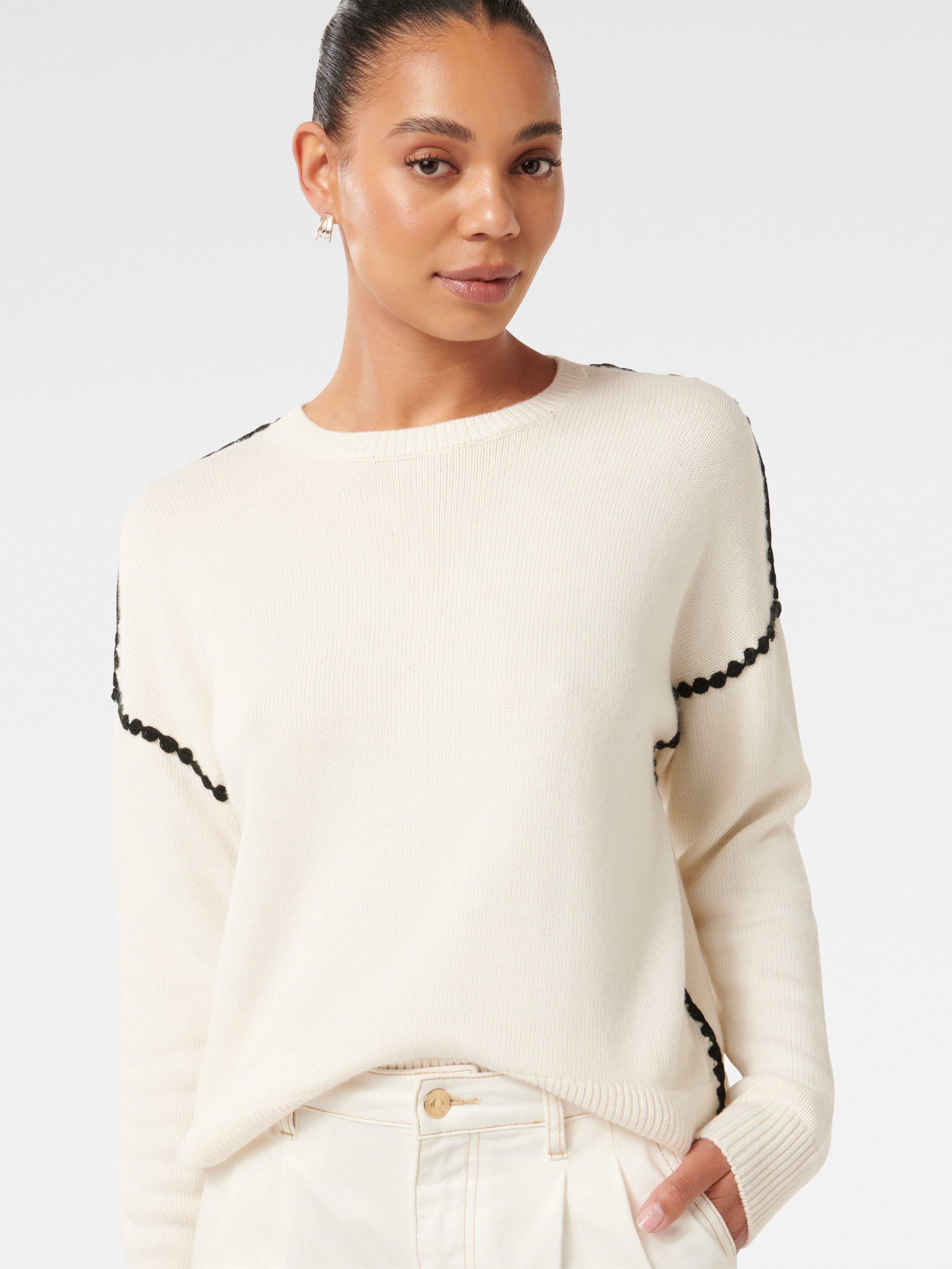Product image 4 of 5, which shows Forever New Tiffany Crochet Whipstitch Jumper, Porcelain/ Black, L