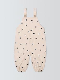 John Lewis Baby Heart Print Rain Dungarees, Beige, Beige