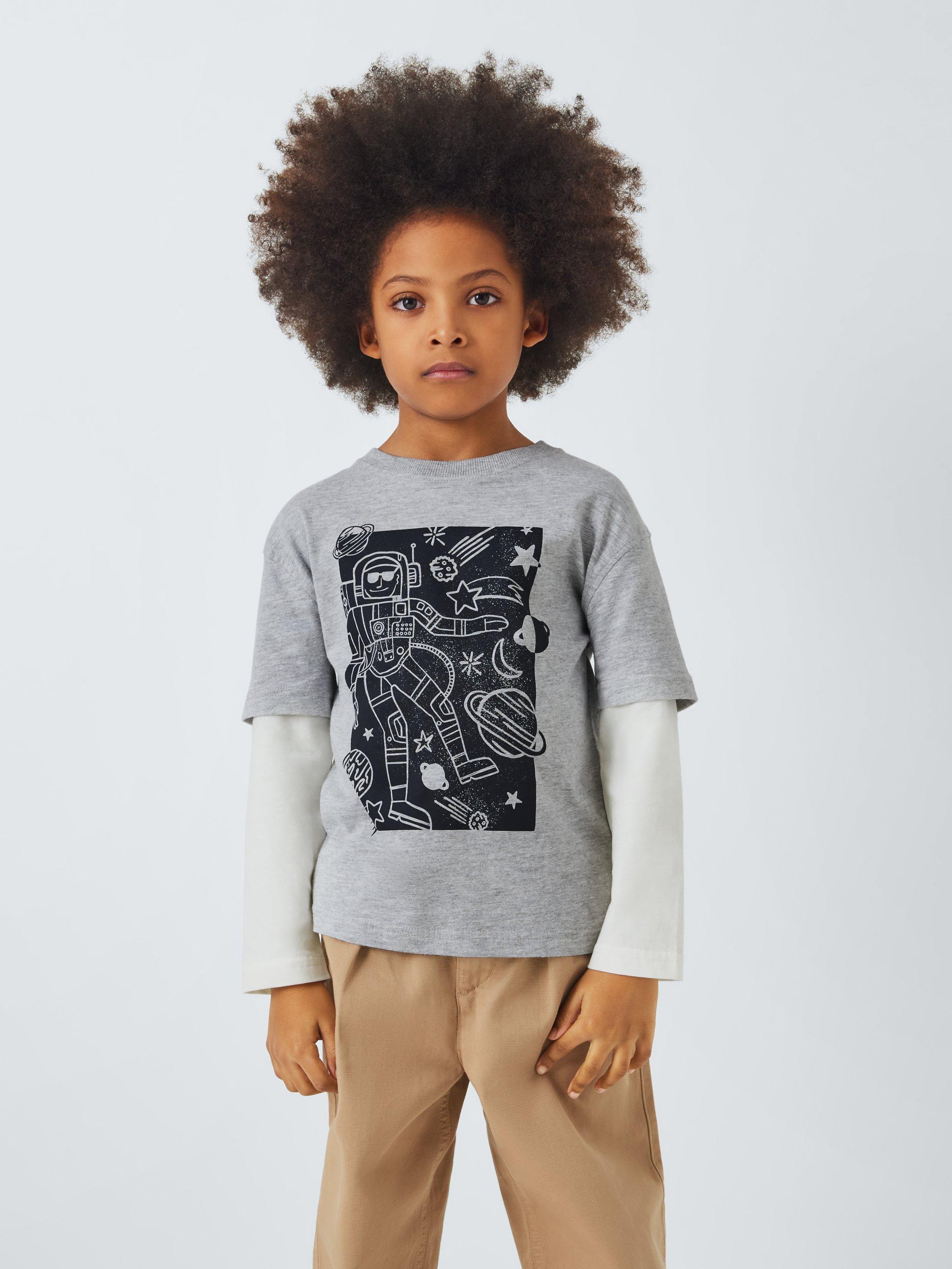 Product image 1 of 6, which shows John Lewis Kids' Space Mock Sleeve Top, Grey, 2 years