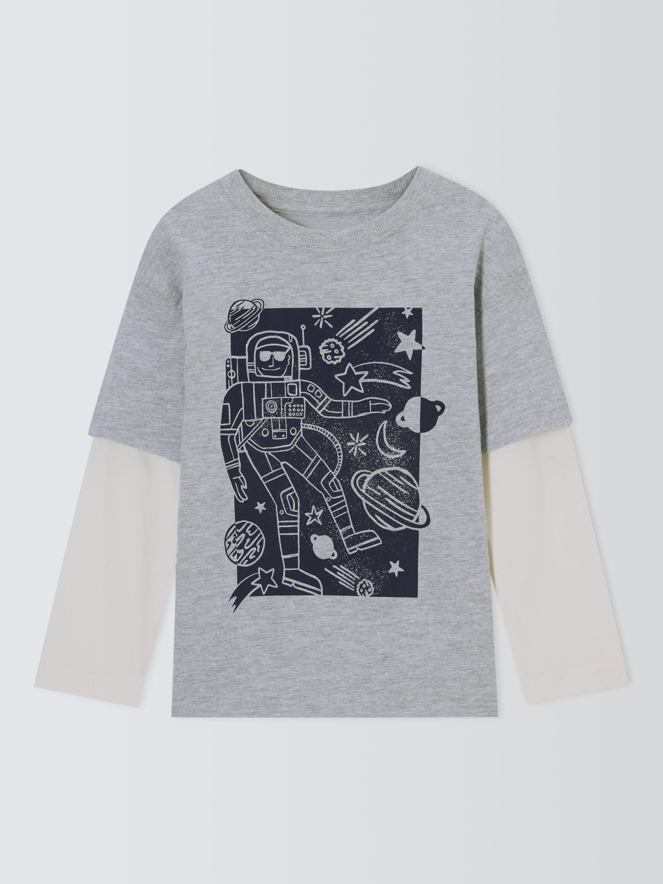 Product image 3 of 6, which shows John Lewis Kids' Space Mock Sleeve Top, Grey, 2 years