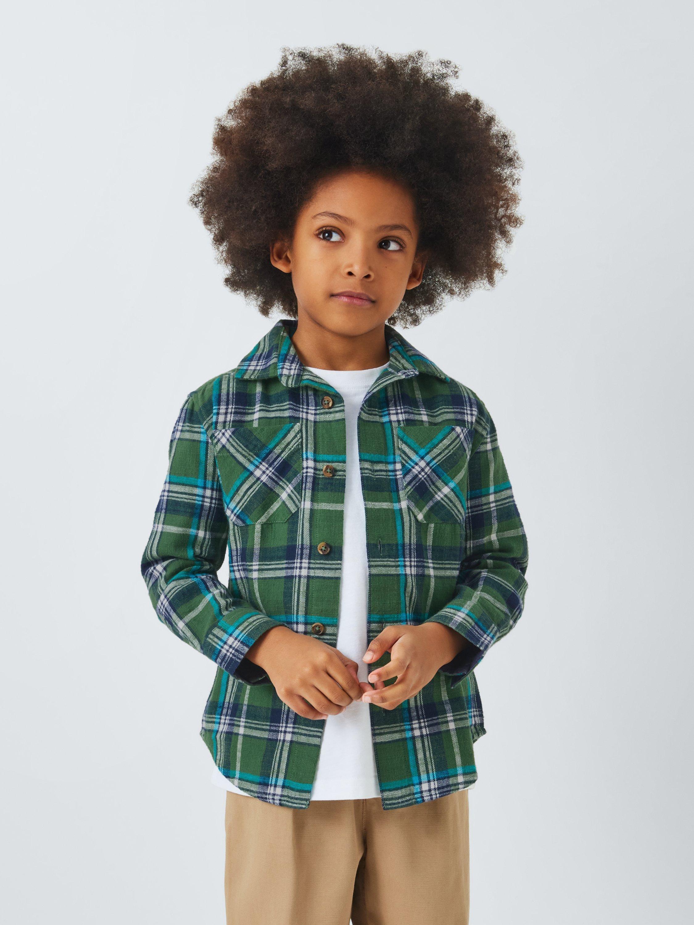 John Lewis Kids' Plaid Check Patch Pockets Shirt, Green