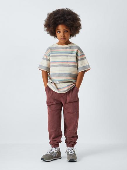 John Lewis Kids' Optic Tapered Joggers, Red - view 2, Red