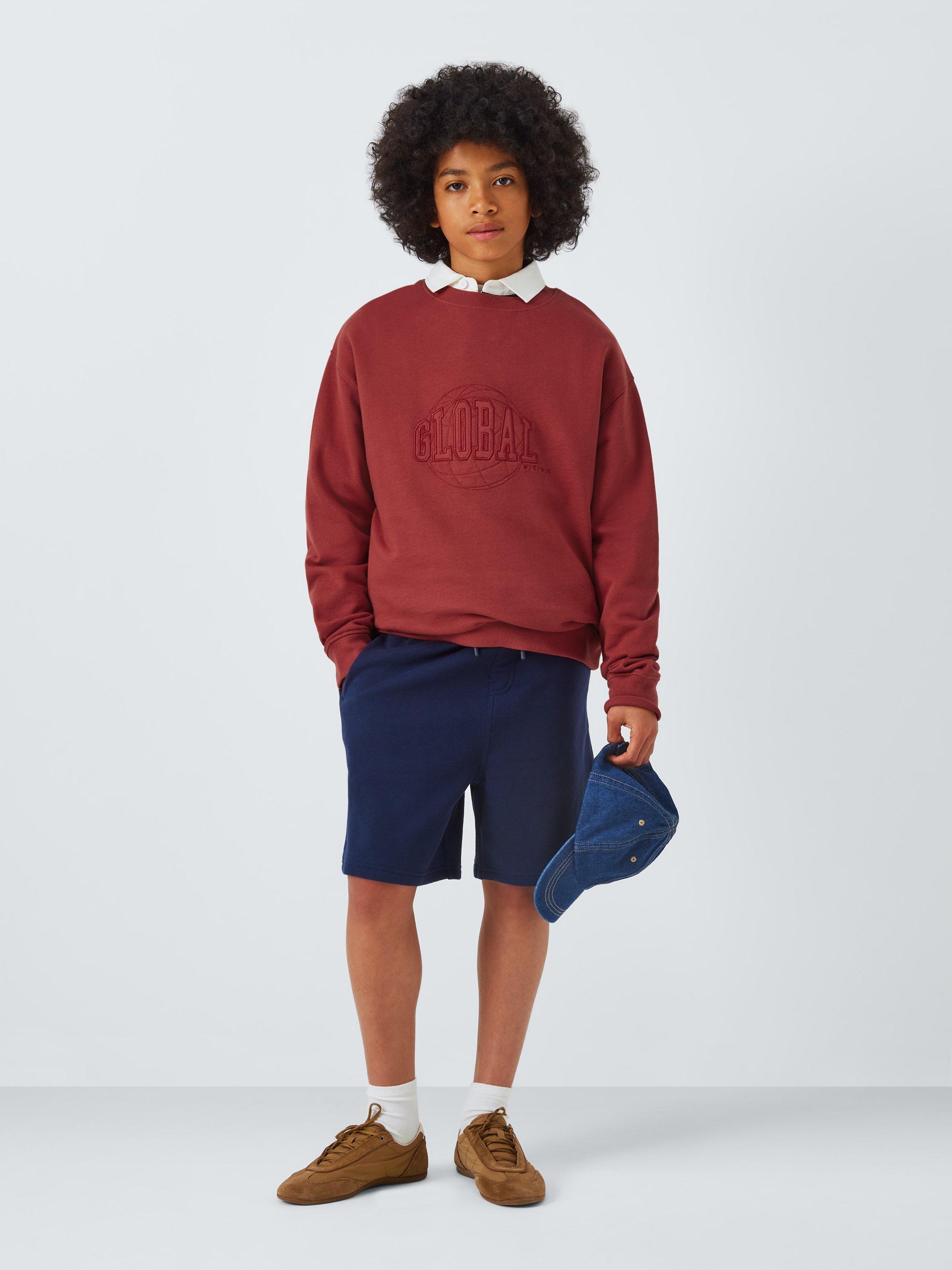 Product image 2 of 7, which shows John Lewis Kids' Global Embroidered Sweatshirt, Red, 8 years