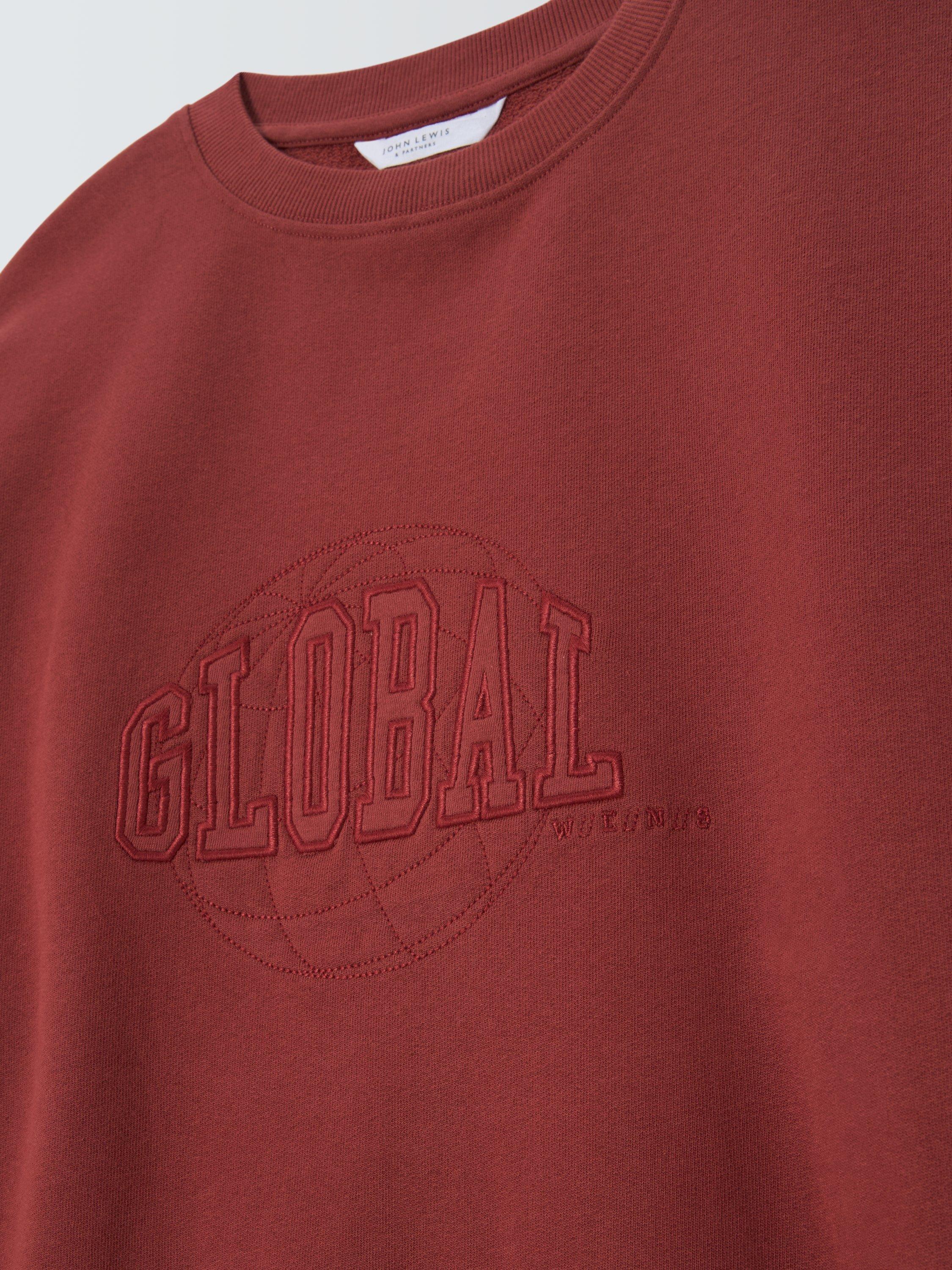 Product image 6 of 7, which shows John Lewis Kids' Global Embroidered Sweatshirt, Red, 8 years
