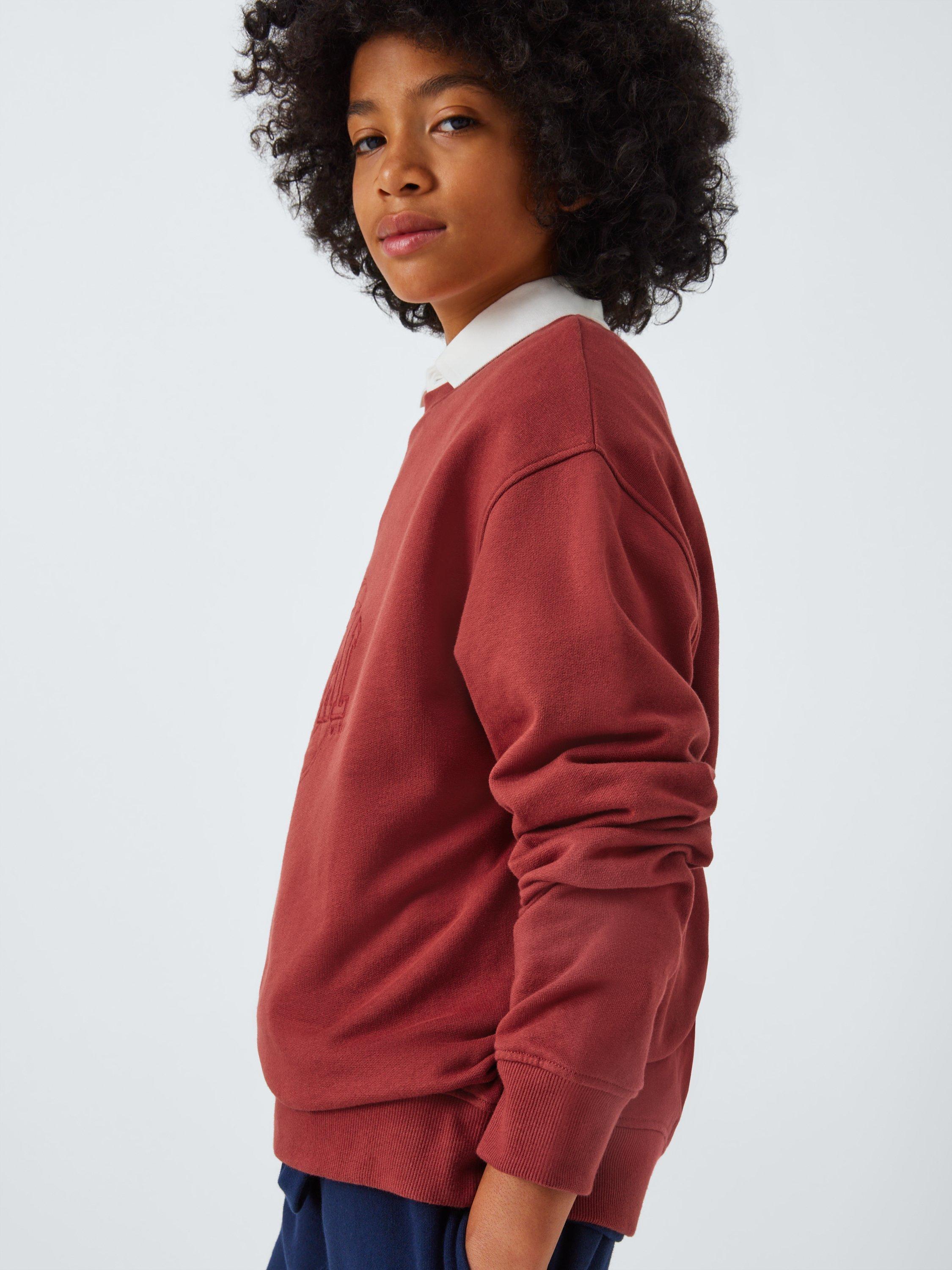Product image 4 of 7, which shows John Lewis Kids' Global Embroidered Sweatshirt, Red, 8 years