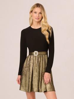 Adrianna by Adrianna Papell Jersey Metallic Dress, Black/Gold, Black/Gold