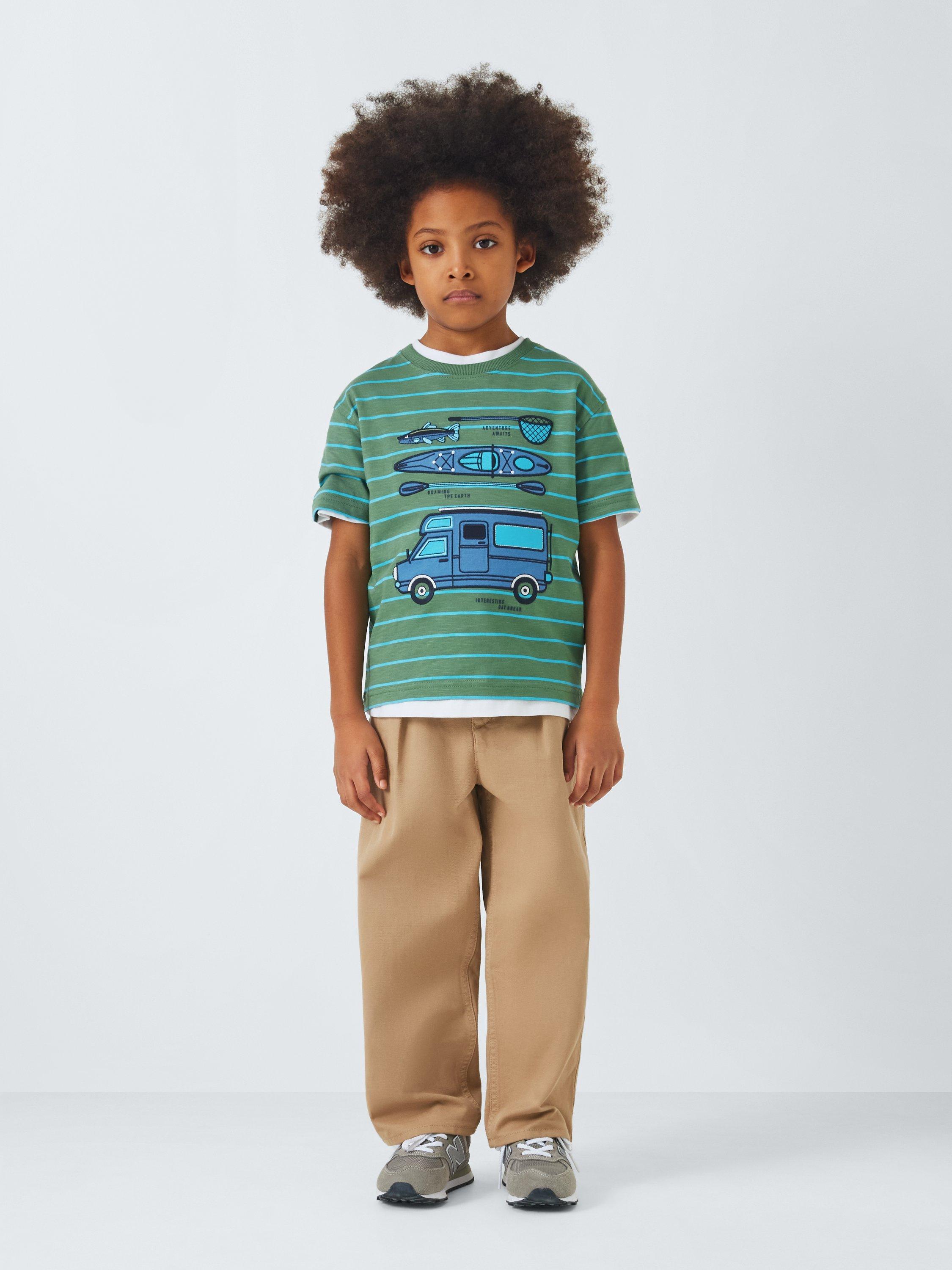 Product image 2 of 6, which shows John Lewis Kids' Camper Stripe T-Shirt, Green, 2 years