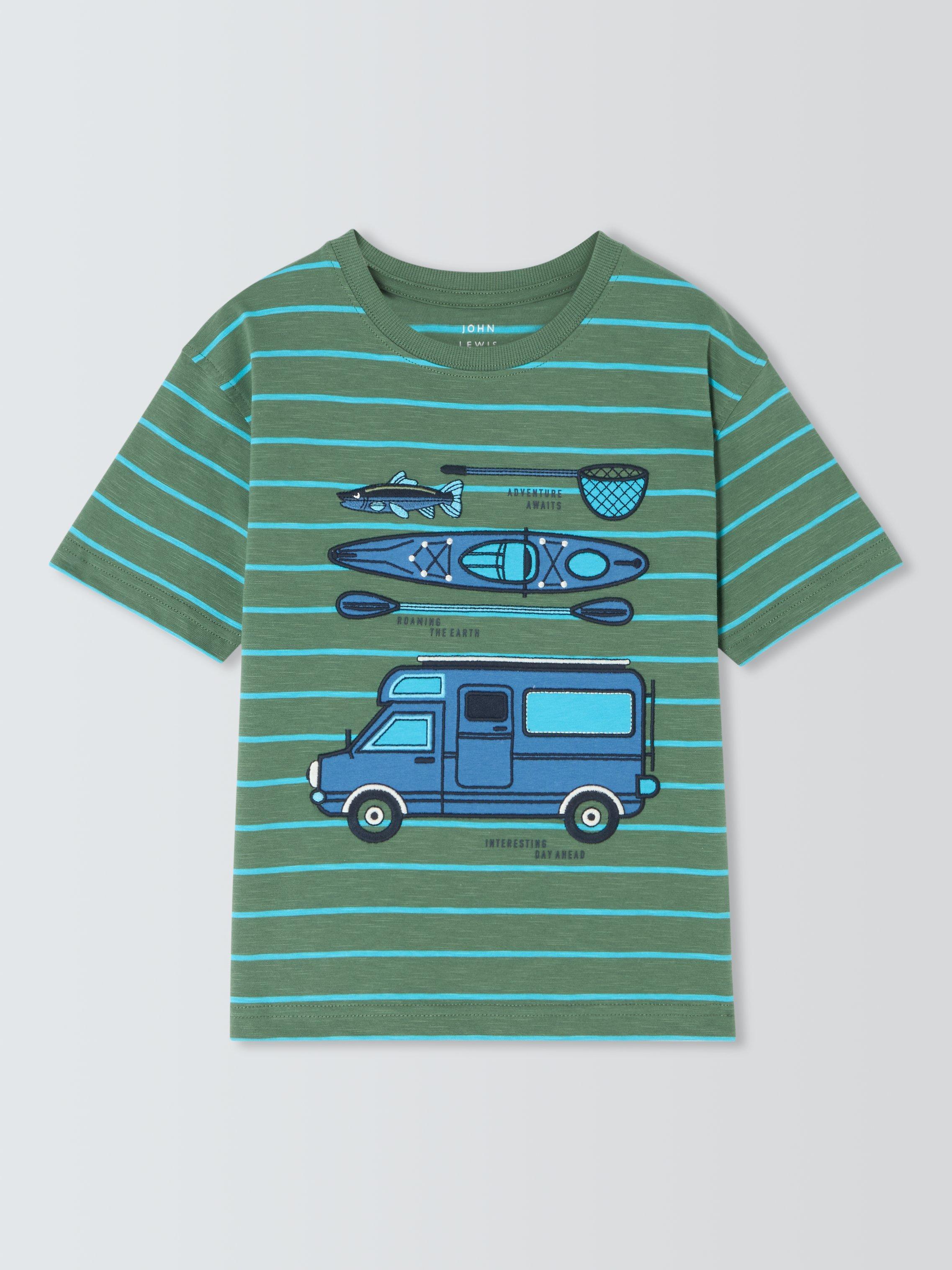 Product image 3 of 6, which shows John Lewis Kids' Camper Stripe T-Shirt, Green, 2 years