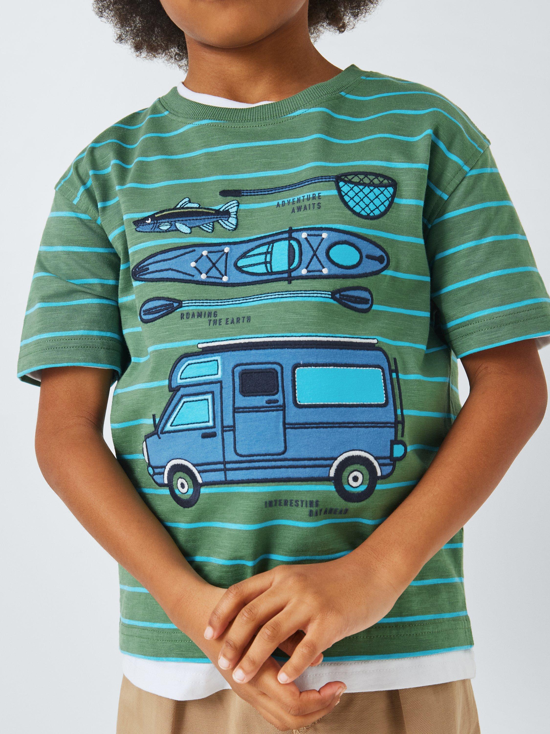 Product image 4 of 6, which shows John Lewis Kids' Camper Stripe T-Shirt, Green, 2 years