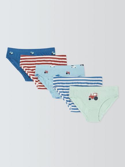 John Lewis Kids' Tractor Print Briefs, Pack of 5, Multi, Multi