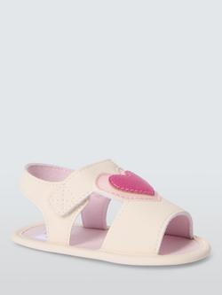John Lewis Baby Heart Sandals, Cream/Pink, Cream/Pink