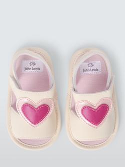 John Lewis Baby Heart Sandals, Cream/Pink - view 2, Cream/Pink