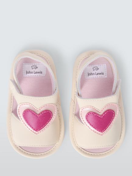 John Lewis Baby Heart Sandals, Cream/Pink - view 2, Cream/Pink