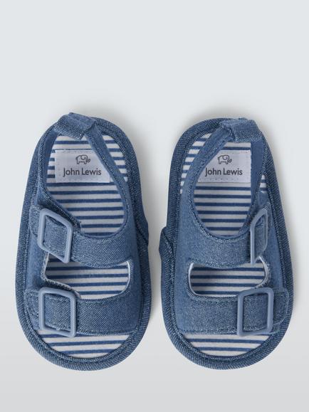 John Lewis Baby Denim Sandals, Blue - view 2, Blue