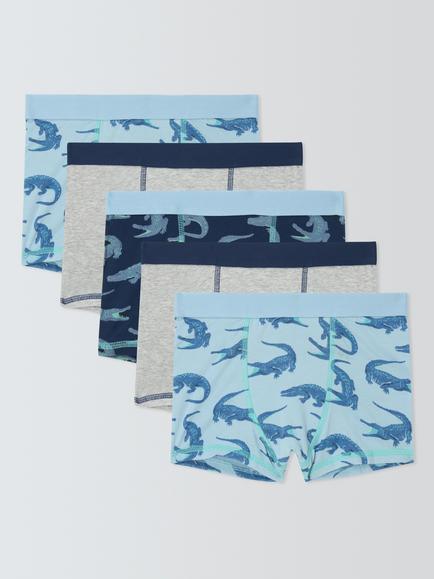 John Lewis Kids' Crocodile Print Trunks, Pack of 5, Multi, Multi