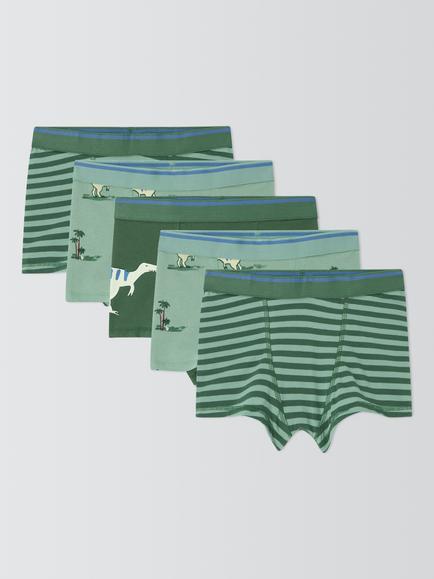 John Lewis Kids' Dinosaur and Stripes Trunks, Pack of 5, Multi, Multi
