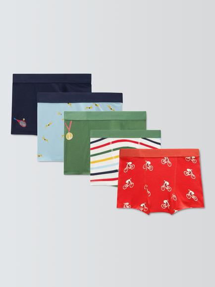 John Lewis Kids' Sport Print Trunks, Pack of 5, Multi, Multi
