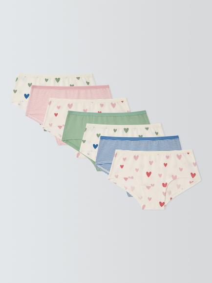 John Lewis Kids' Heart Shortie Knickers, Pack of 5, Multi, Multi
