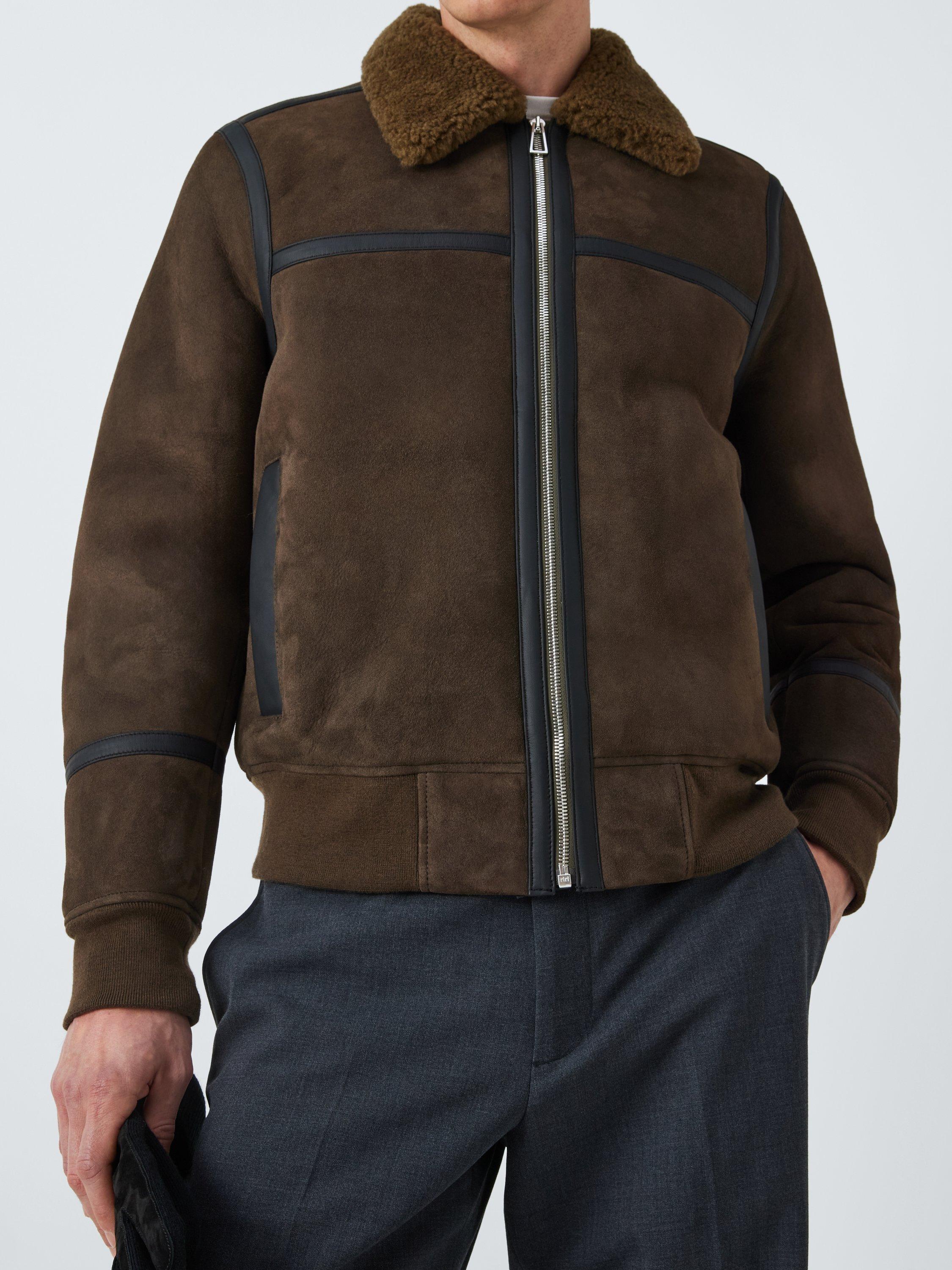 PS Paul Smith Leather and Suede Sheepskin Jacket, Brown
