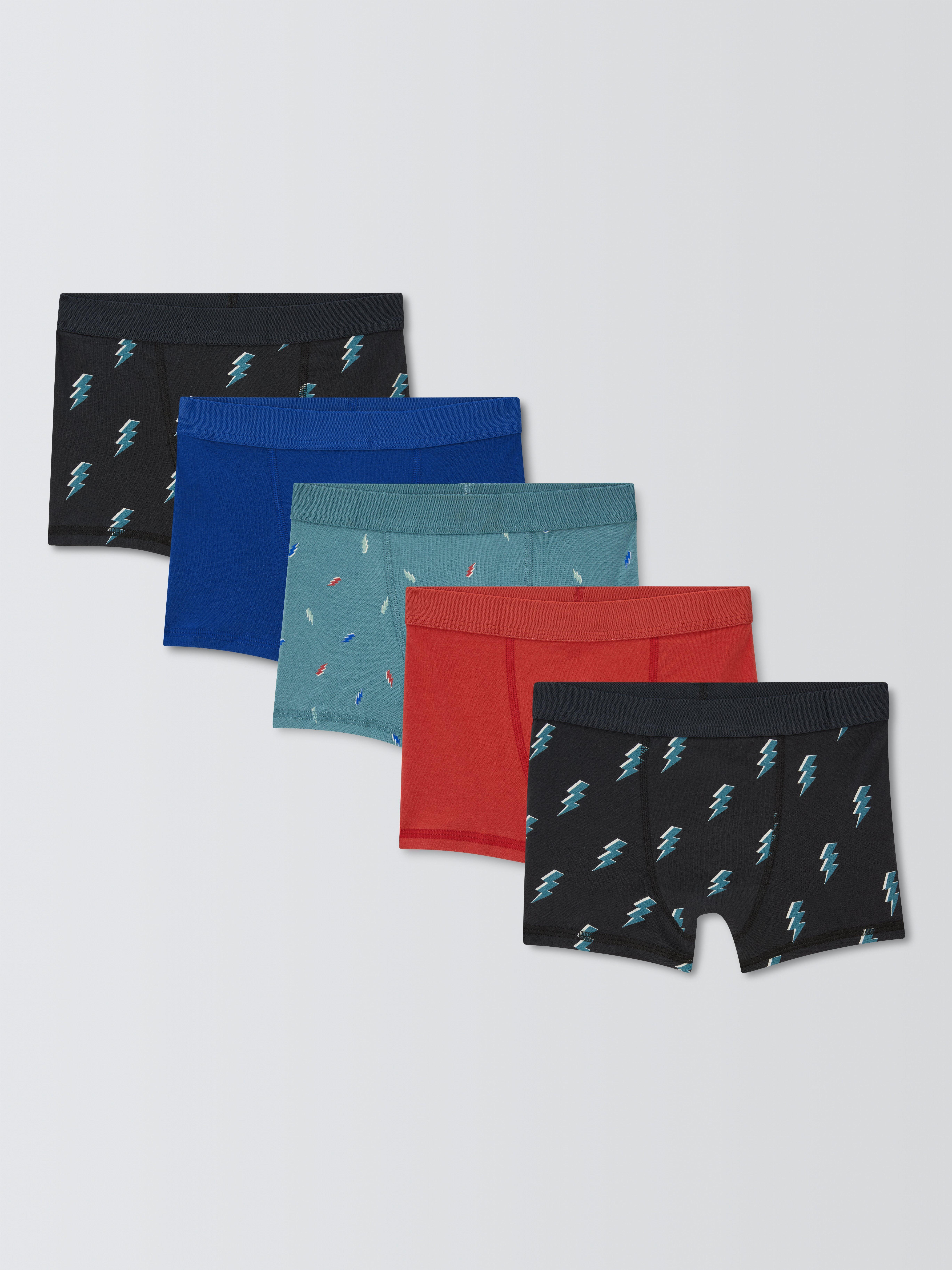 Product image 1 of 2, which shows John Lewis Kids' Lightning Trunks, Pack of 5, Multi, 7-8 years