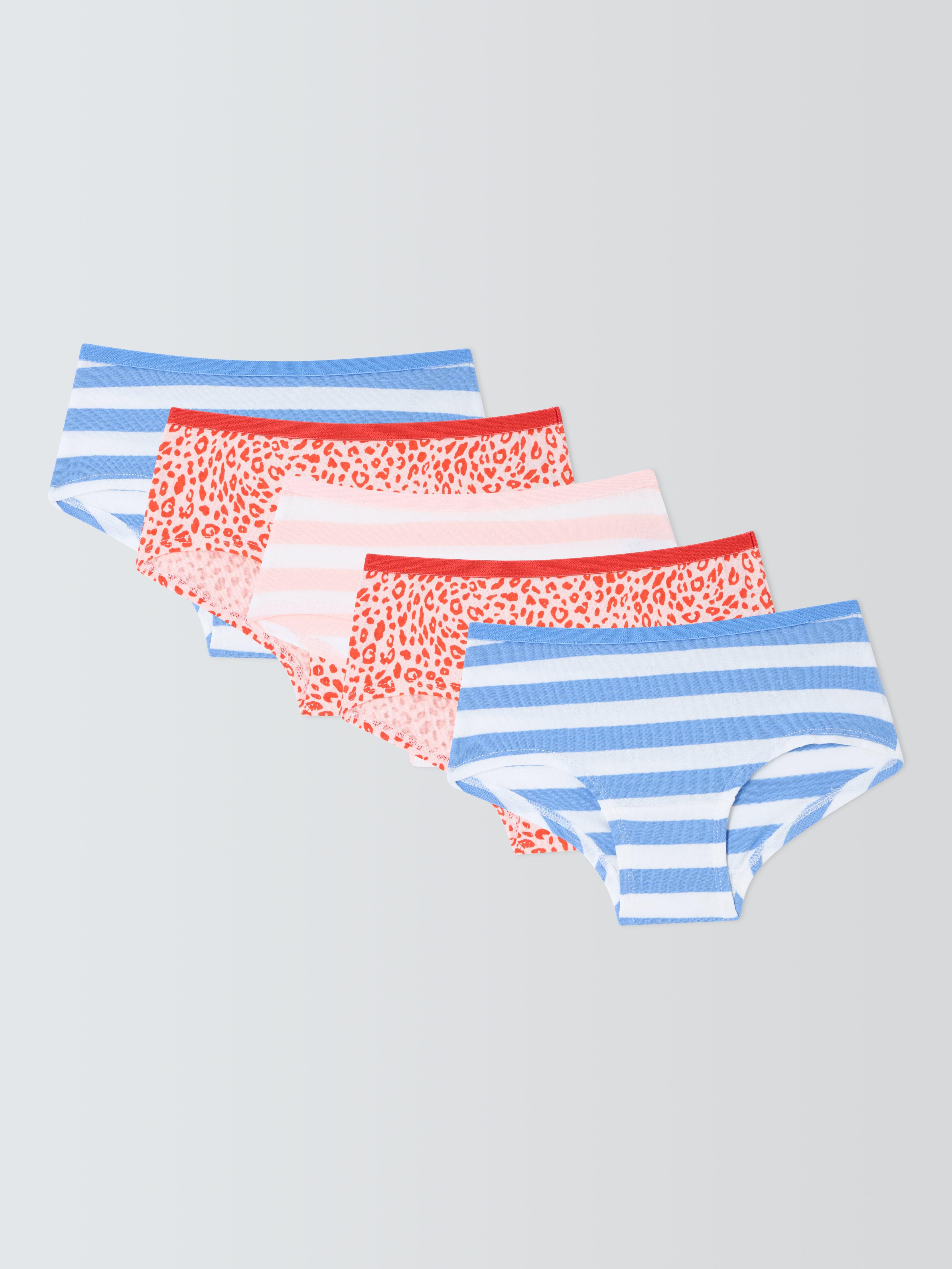 Product image 1 of 2, which shows John Lewis Kids' Leopard Print and Stripes Shorty Briefs, Pack of 5, Multi, 7-8 years