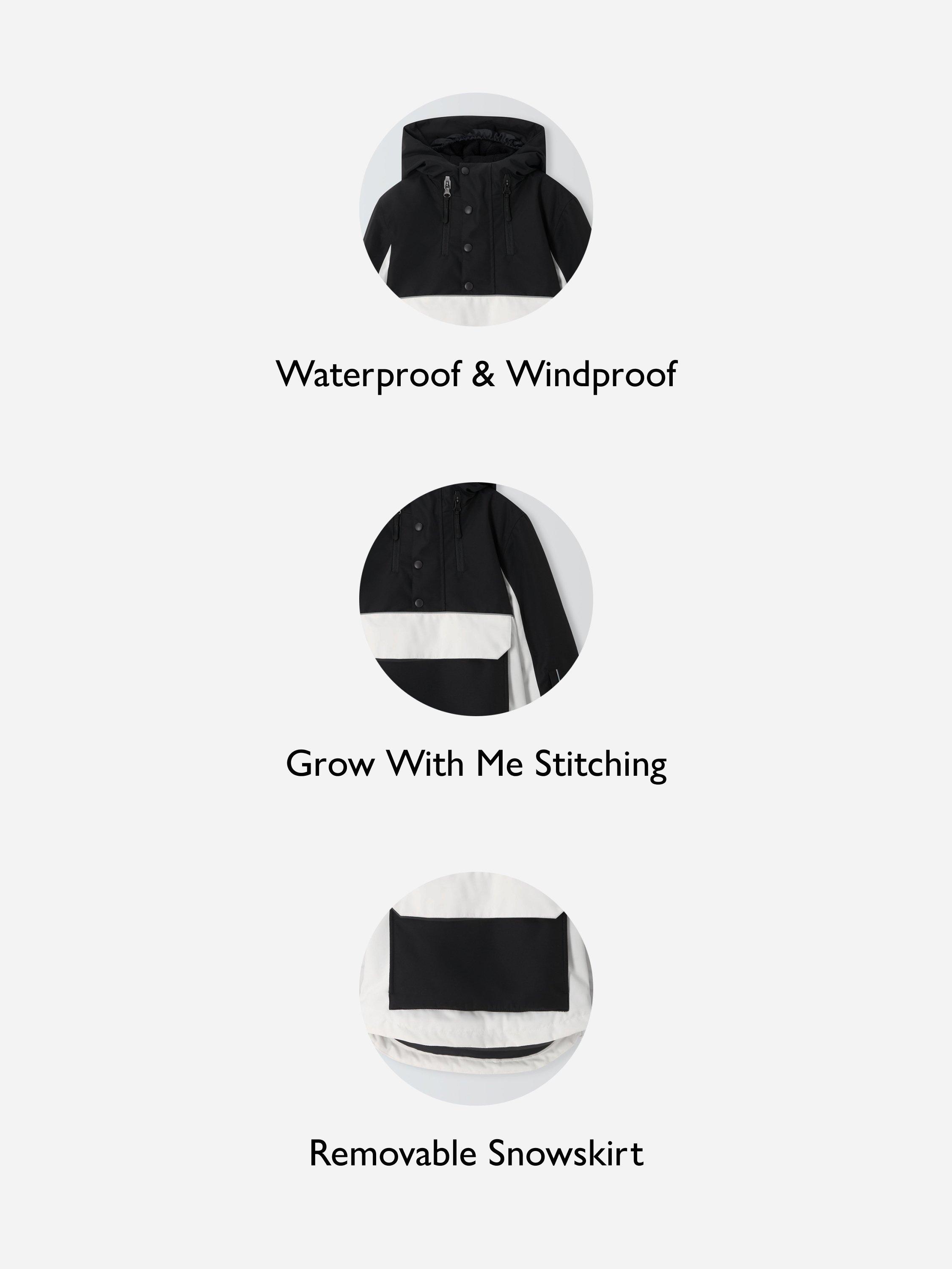 Product image 2 of 11, which shows John Lewis Kids' Overhead Water and Windproof Ski Jacket, Black And White, 3 years