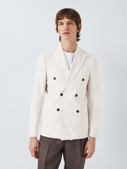 John Lewis Dilham Double Breasted Regular Fit Blazer, Cream, Cream
