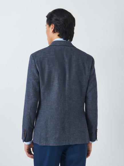 John Lewis Caston Single Breasted Regular Fit Textured Linen Blend Blazer - view 2, Navy
