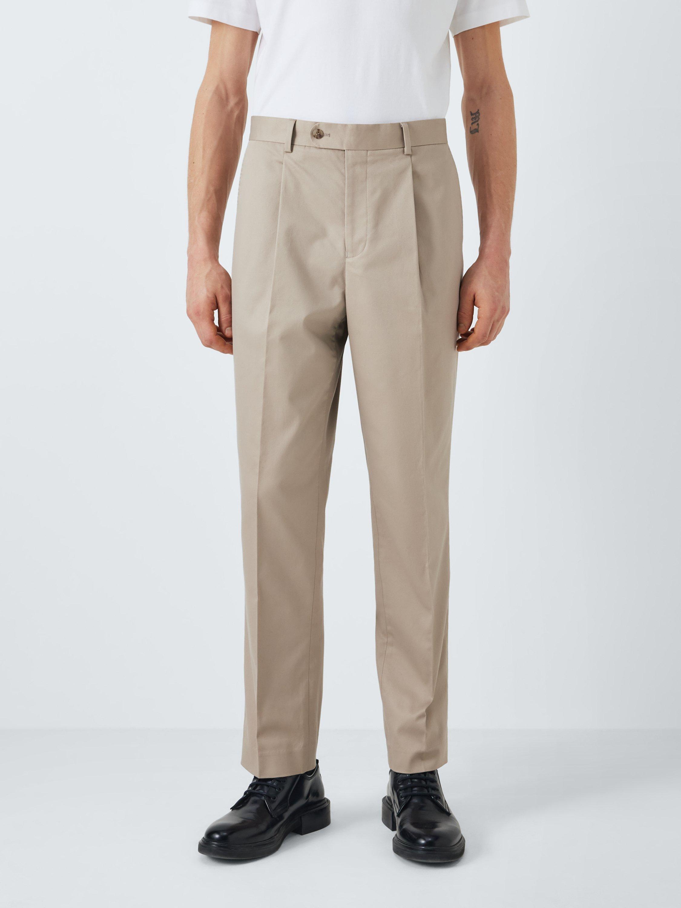 Product image 1 of 7, which shows John Lewis Dulwich Cotton Smart Pleat Front Chinos, Stone, 34S