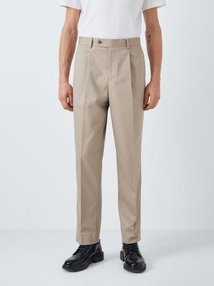 John Lewis Dulwich Cotton Smart Pleat Front Chinos, Stone, Stone