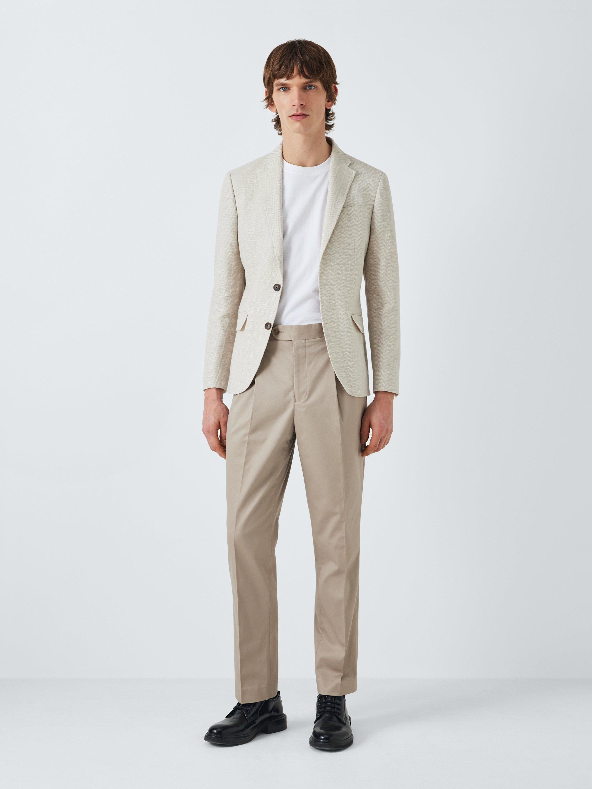 Product image 3 of 7, which shows John Lewis Dulwich Cotton Smart Pleat Front Chinos, Stone, 34S