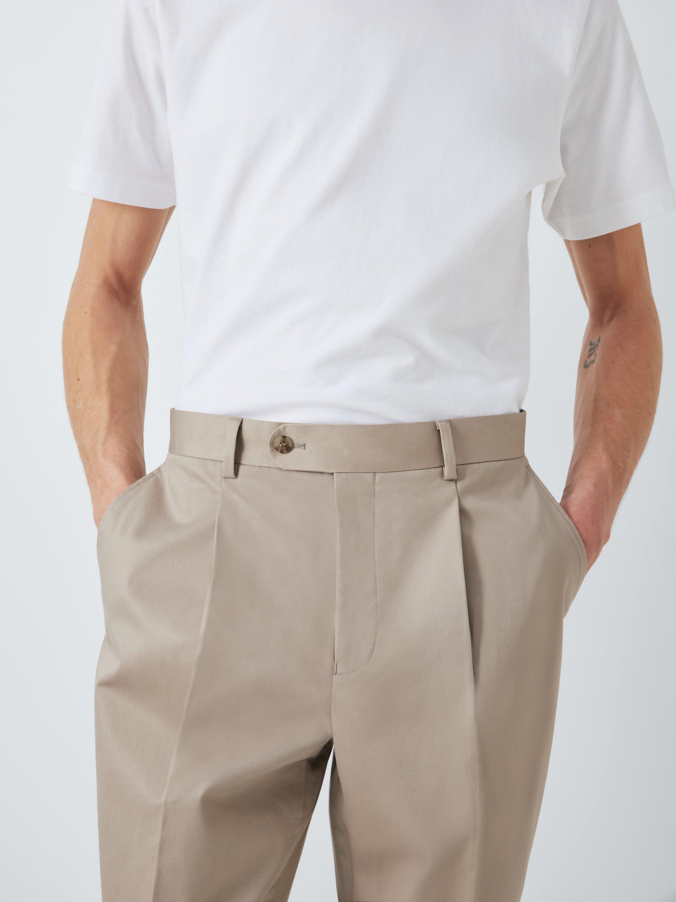 Product image 6 of 7, which shows John Lewis Dulwich Cotton Smart Pleat Front Chinos, Stone, 34S