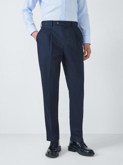 John Lewis Dulwich Cotton Smart Pleat Front Chinos, Stone, Navy