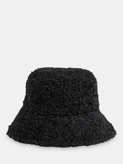 Whistles Reversible Borg Bucket Hat, Black - view 2, Black