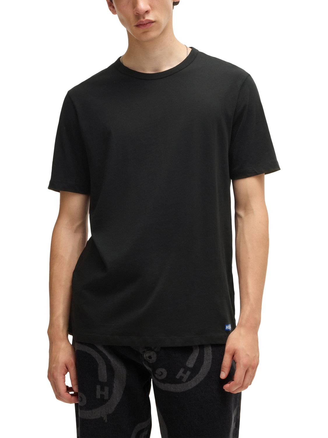 Product image 1 of 5, which shows HUGO Cotton Crew Neck T-Shirts, Pack of 3, Black, XS