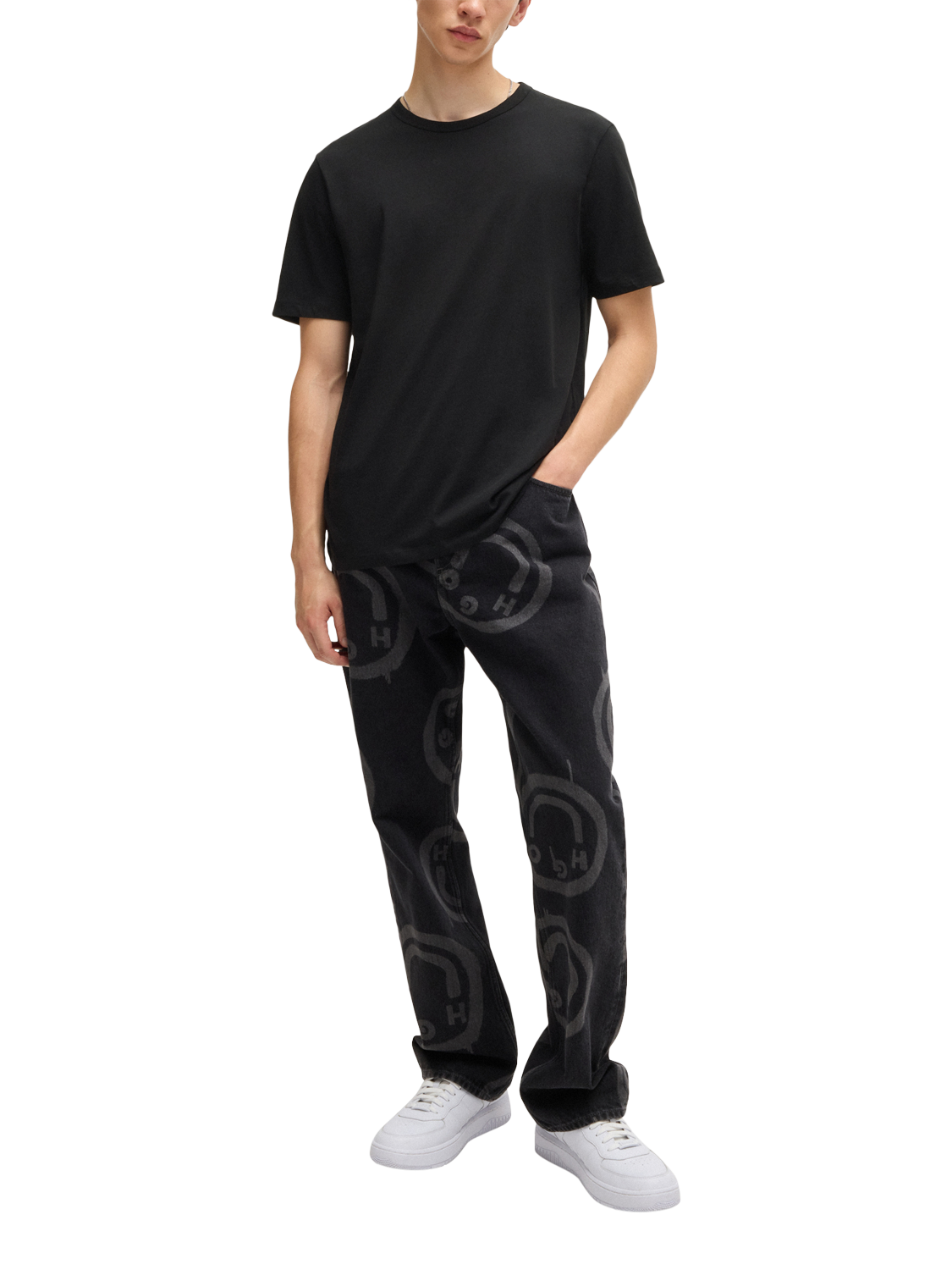 Product image 3 of 5, which shows HUGO Cotton Crew Neck T-Shirts, Pack of 3, Black, XS