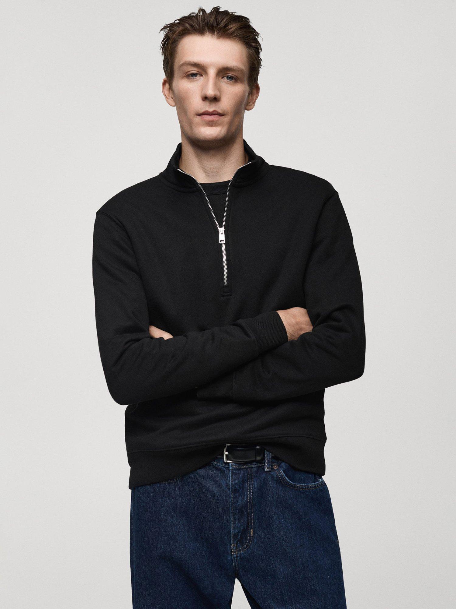 Mango Zip Neck Sweatshirt, Black