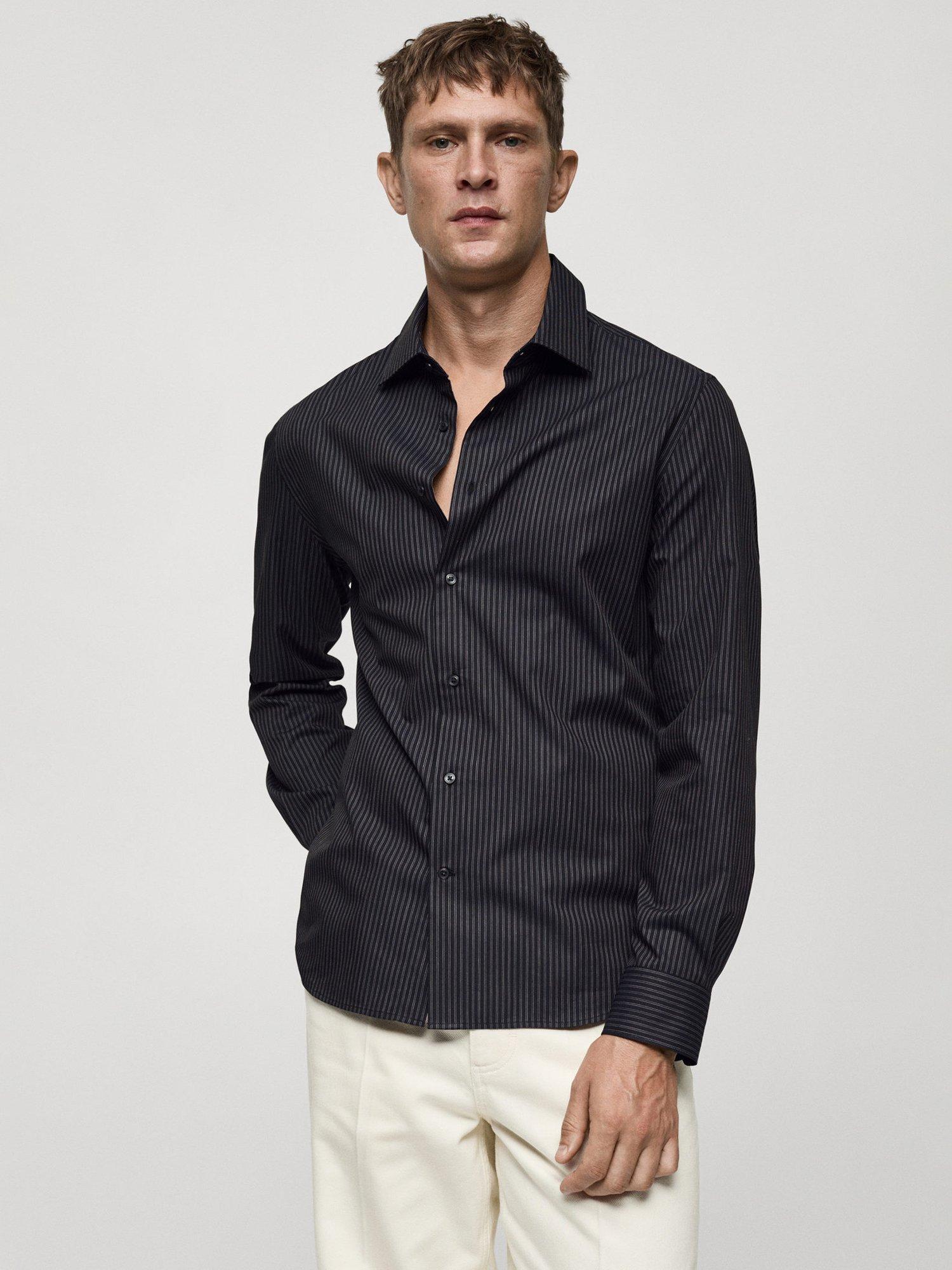 Mango Verona Pinstripe Cotton Slim Fit Shirt, Dark Grey