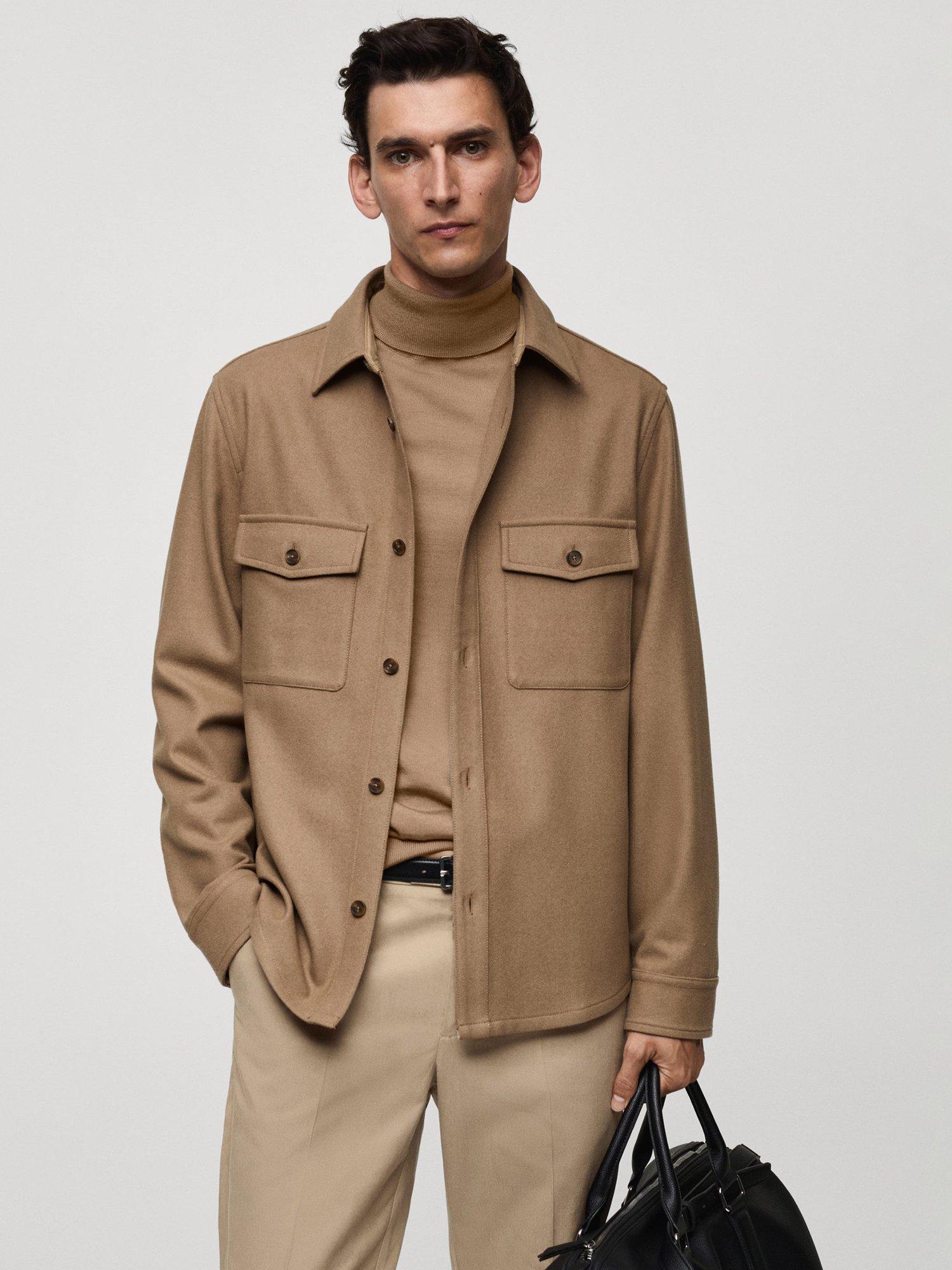 Mango Margon Wool Blend Shacket, Camel