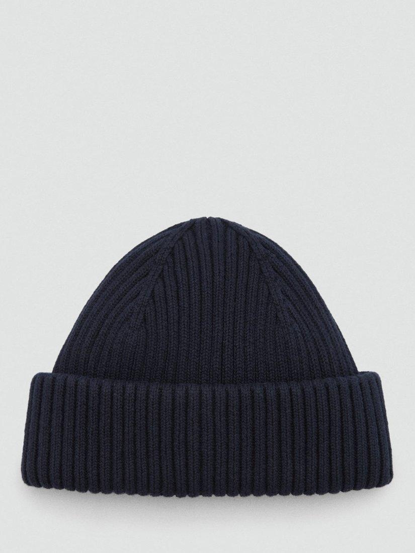 Mango Knit Beanie Hat, Navy, One Size