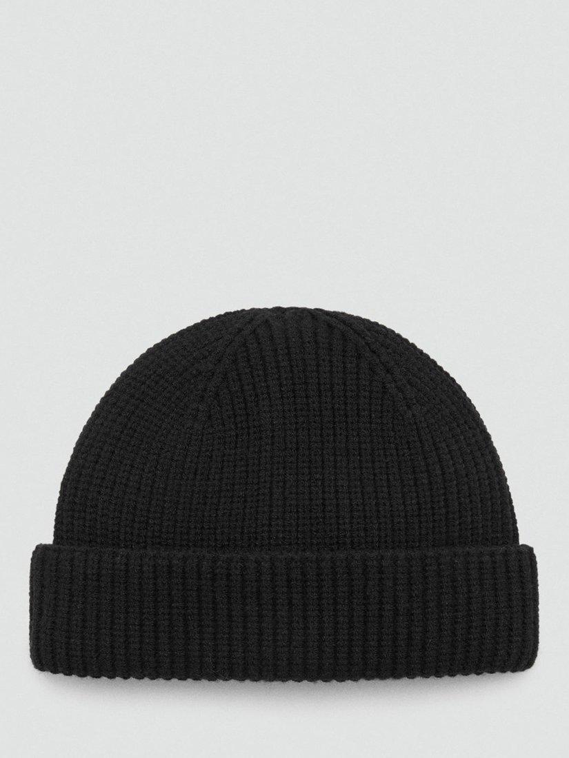 Mango Knit Beanie Hat, Black, One Size