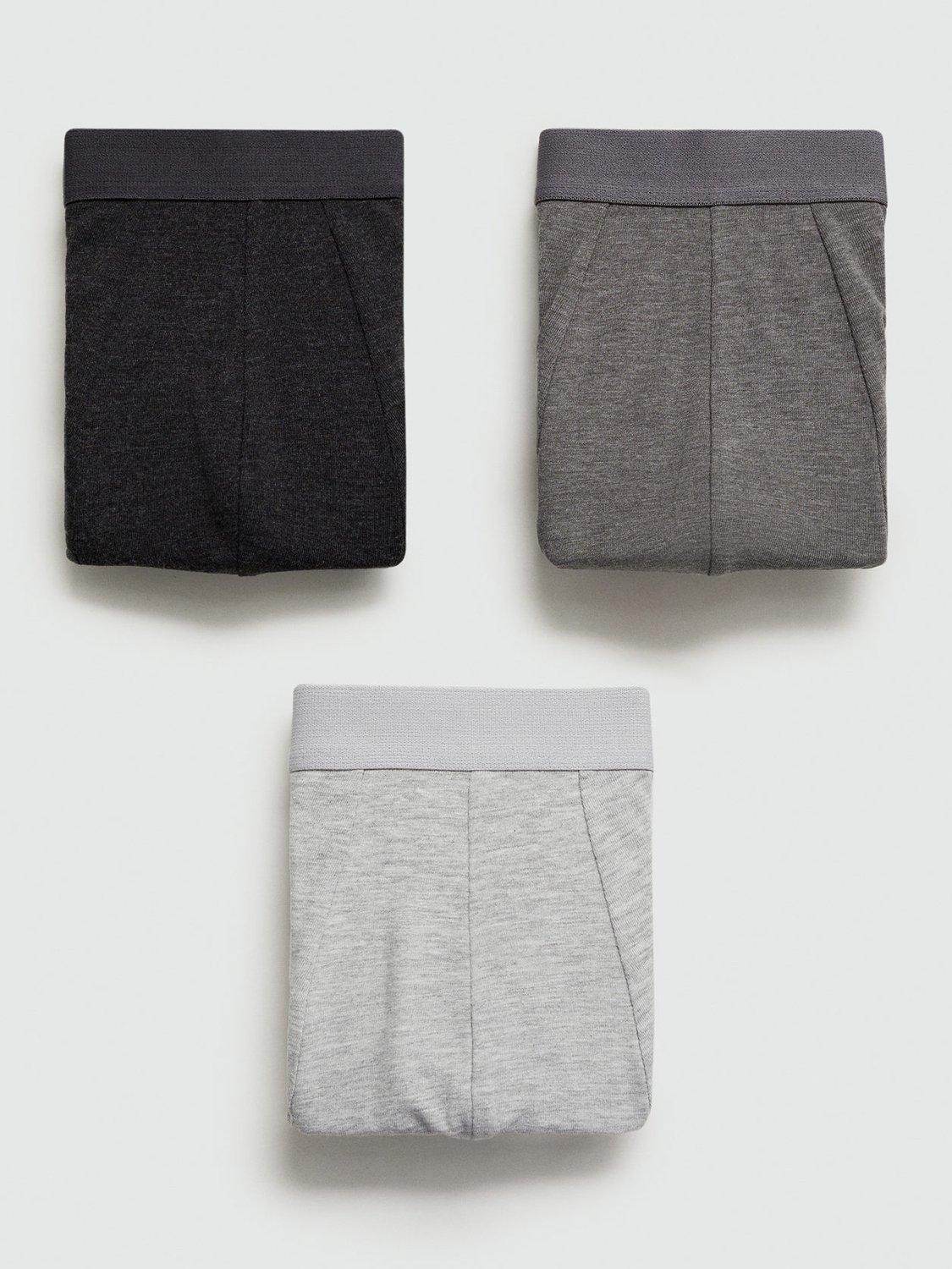 Mango Cotton Blend Trunks, Pack of 3, Grey