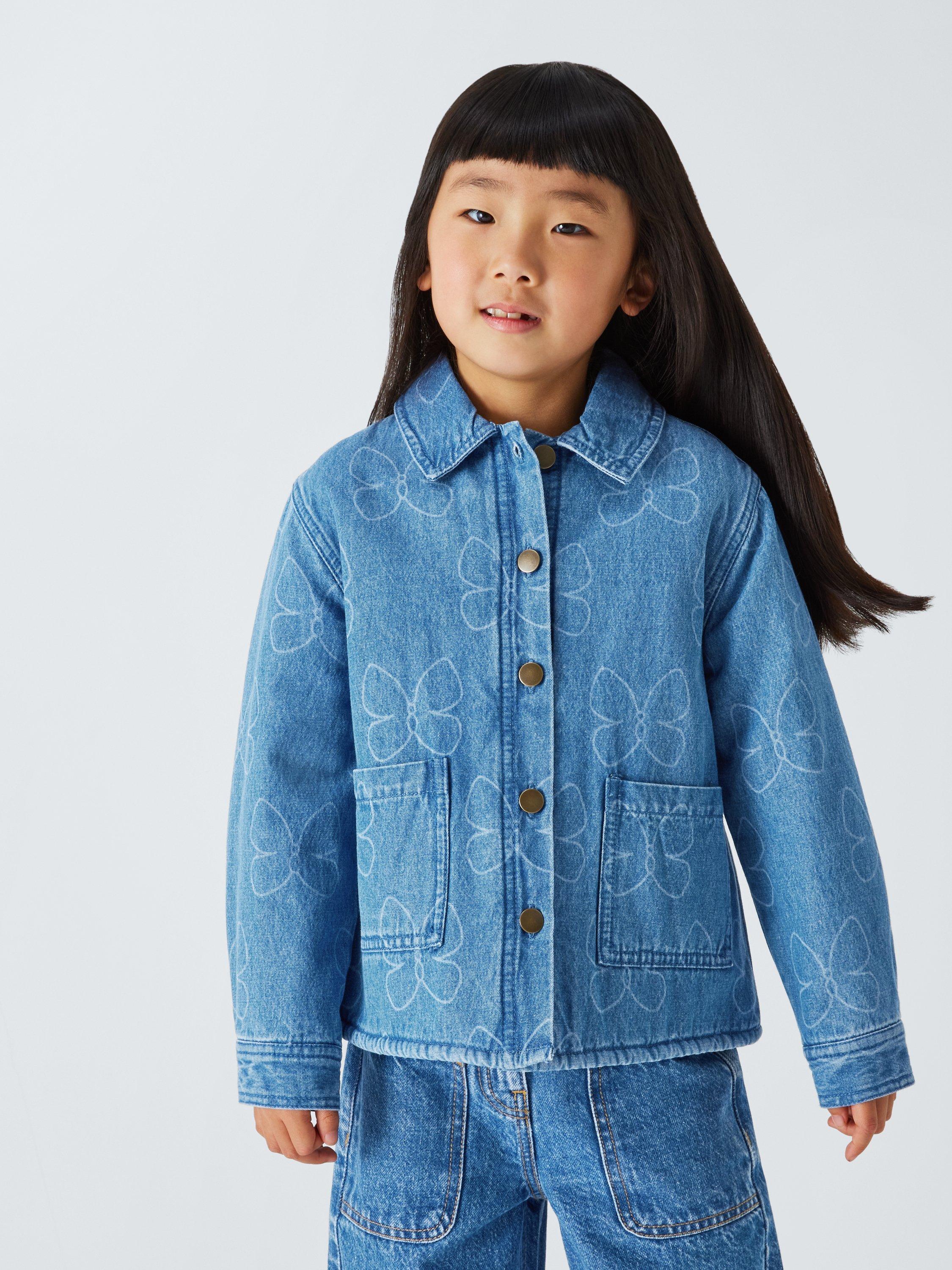 Product image 1 of 7, which shows John Lewis Kids' Butterfly Denim Jacket, Blue Denim, 9 years
