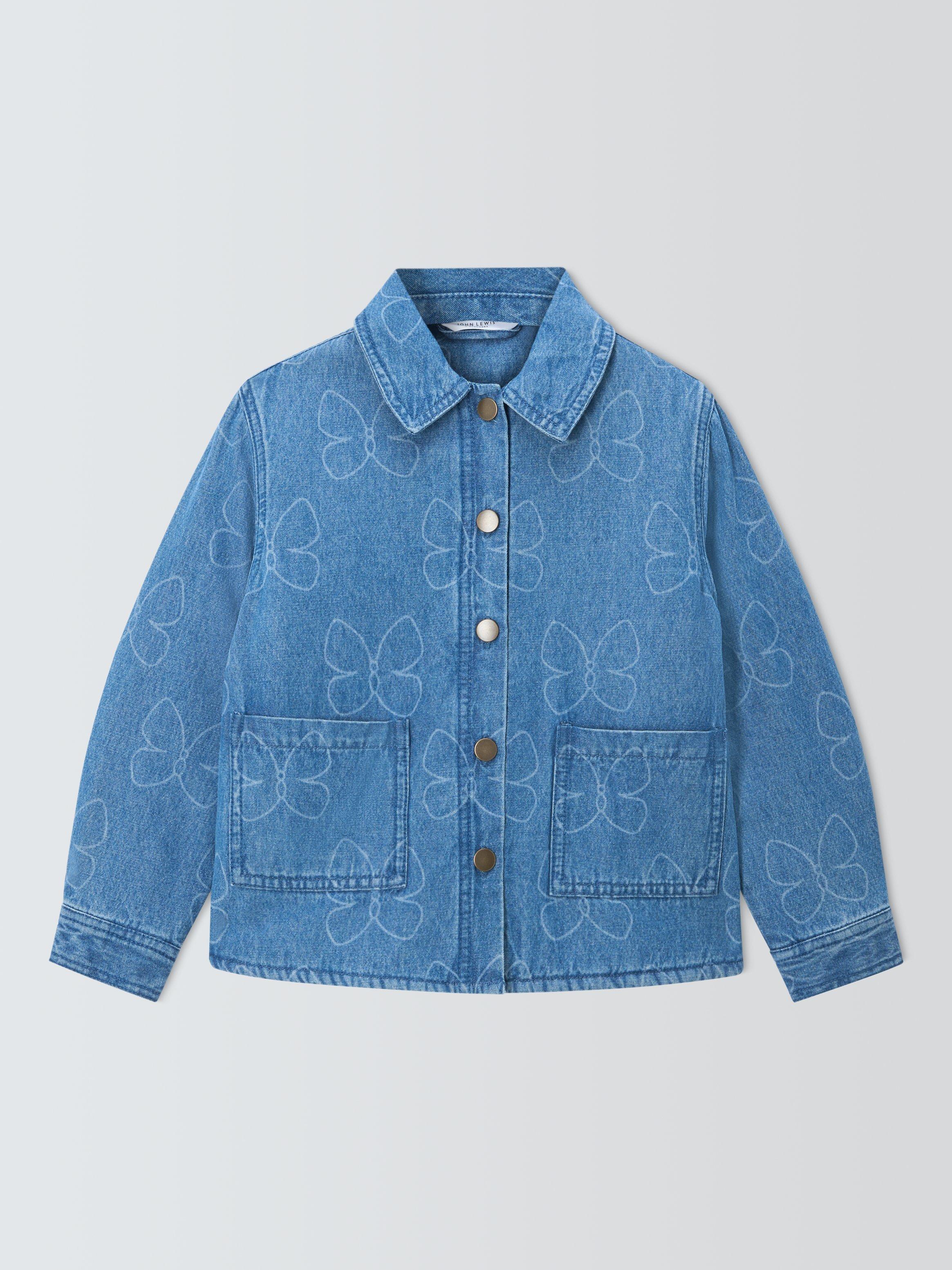 Product image 3 of 7, which shows John Lewis Kids' Butterfly Denim Jacket, Blue Denim, 9 years