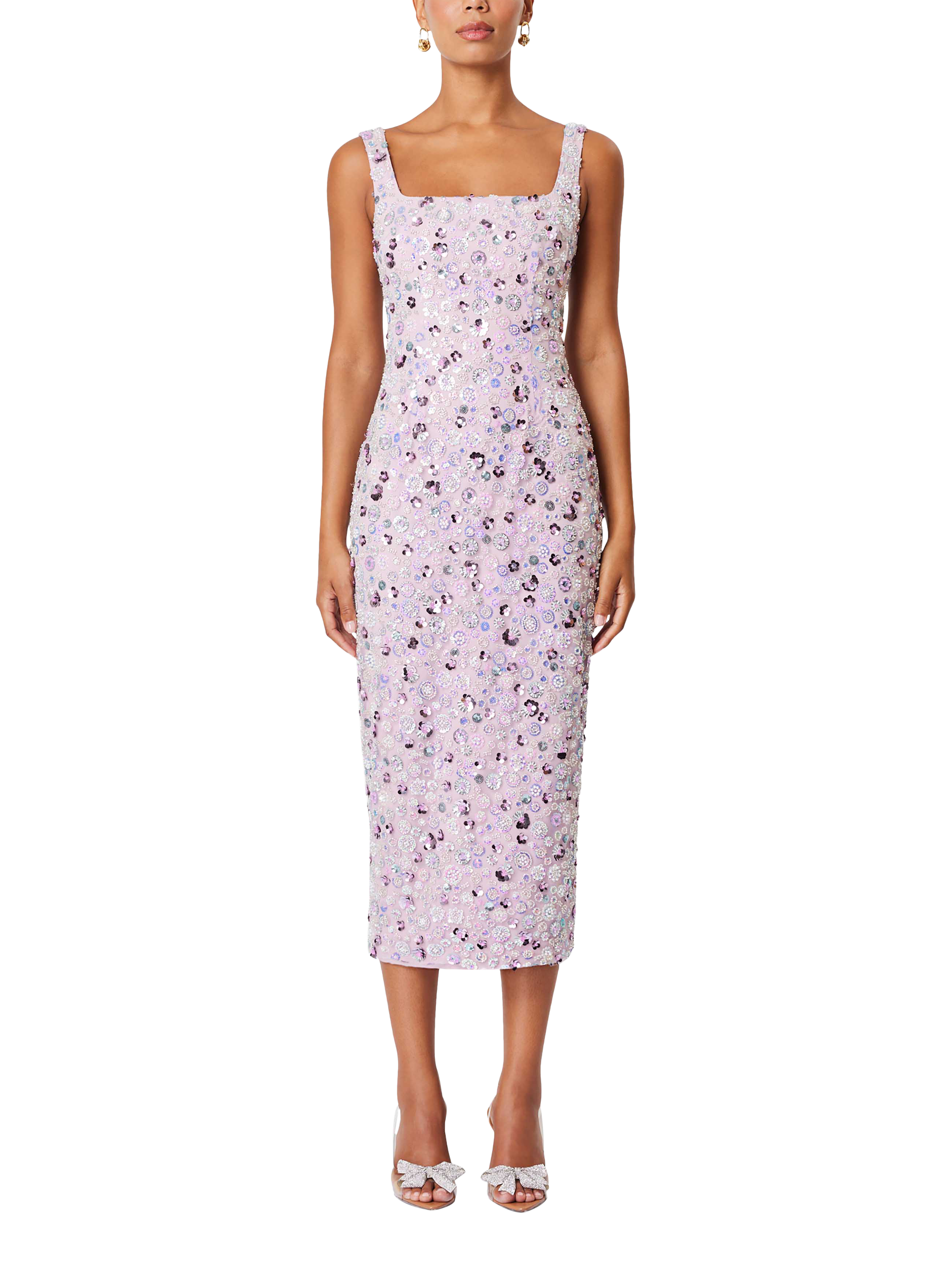 Elliatt Aurora Embellished Midi Dress, Pink/Multi