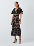 Elliatt Zara V-Neck Velvet Floral Midi Dress, Black