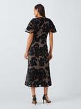 Elliatt Zara V-Neck Velvet Floral Midi Dress, Black